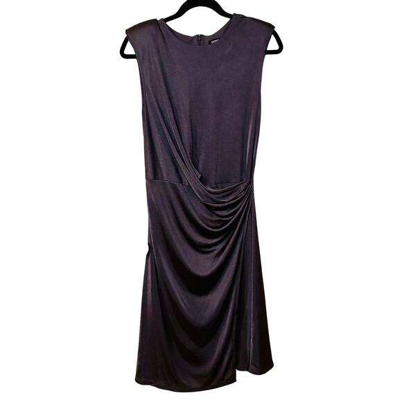 Express Metallic Silver Gray Sleeveless Wrap Regency Dress Size M Classic Sleek - Picture 1 of 12